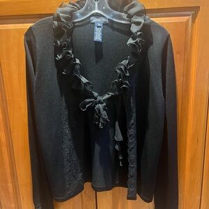 Jones New York Black Ruffled Cardigan